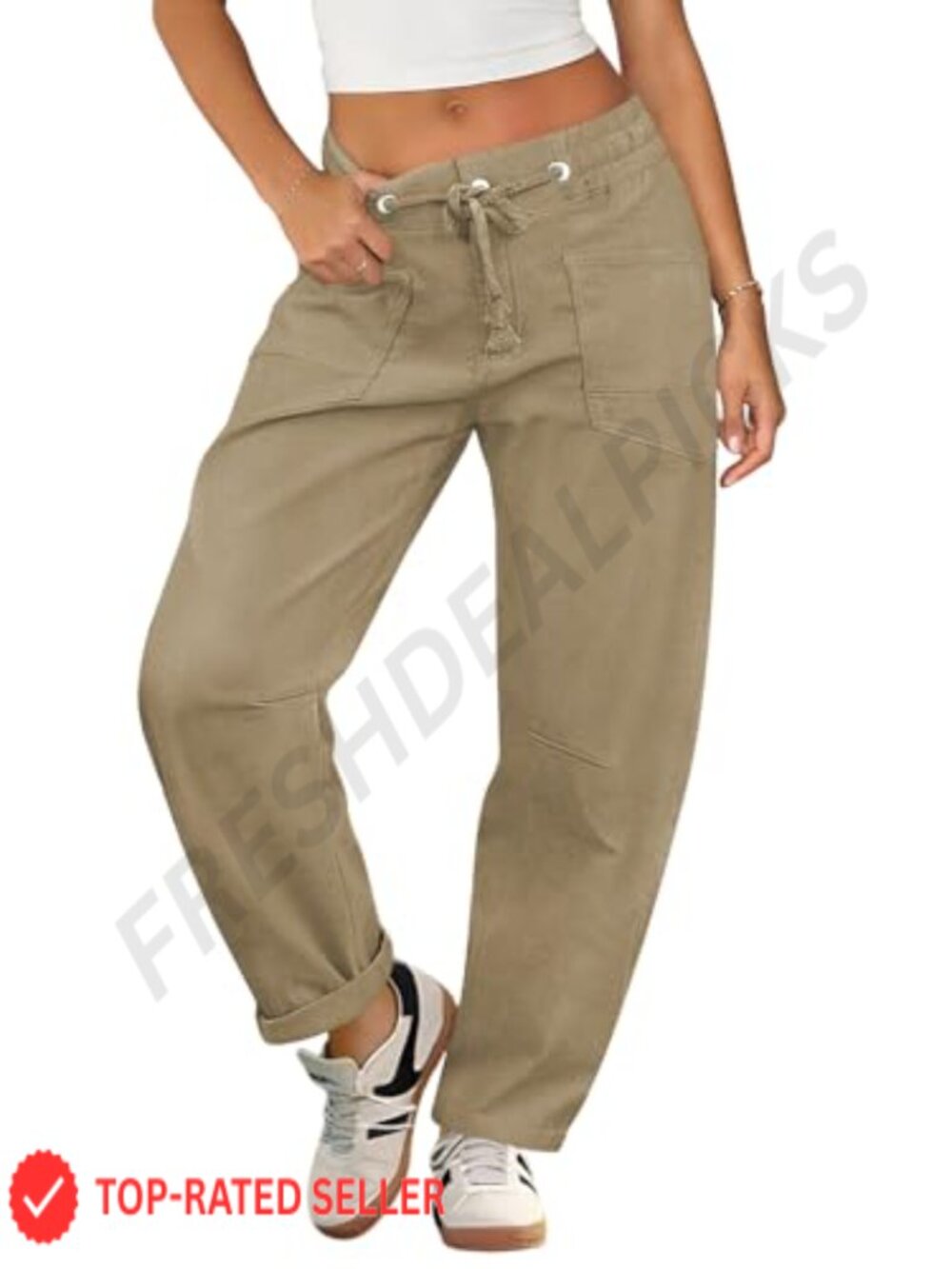 Low Rise Drawstring Barrel Pants Women Casual Stretchy Wide Leg Cropped